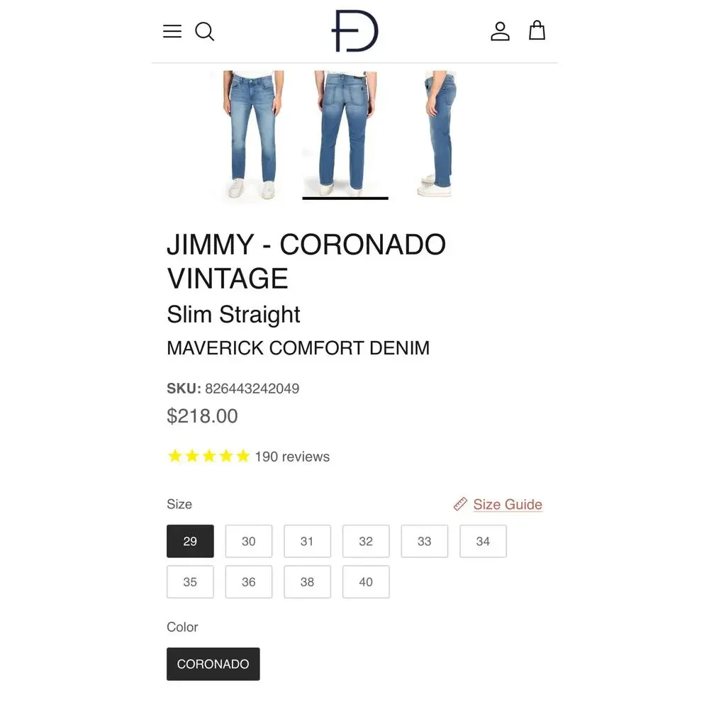 Fidelity‎ Denim Jimmy Coronado Vintage Slim Straight Jeans Size 32x31 Maverick